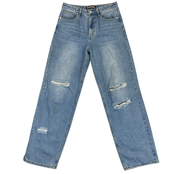The Kript Barrel Leg Jeans Women's L 29x31 High Rise Distressed Streetwear - Picture 1 of 7